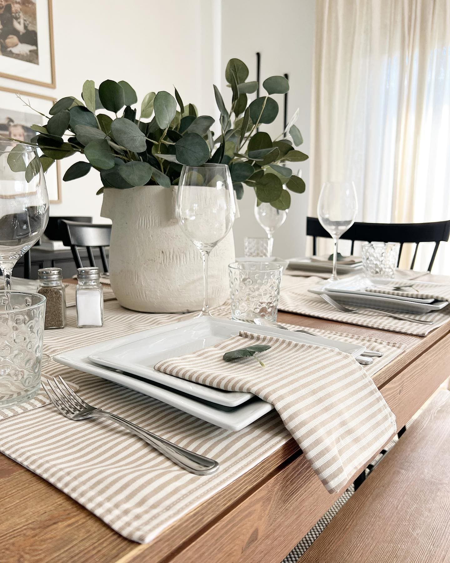 Farmhouse Ticking Stripe Yarn Dyed Cotton Table Runner - Rustic Dining Table Decor for Farmhouse, Country Kitchen & Wedding Centerpieces