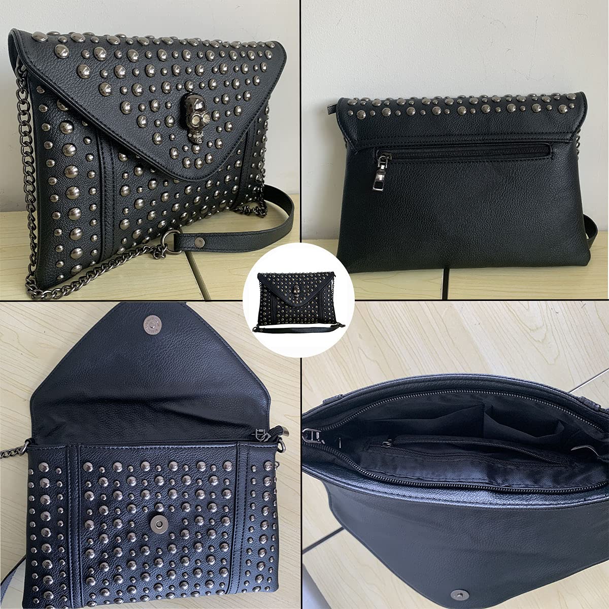 Stylish Studded Skull Shoulder Bag for Women - Punk Rock PU Leather Crossbody Purse with Rivet Details | Perfect for Concerts, Night Out & Gothic Fashion