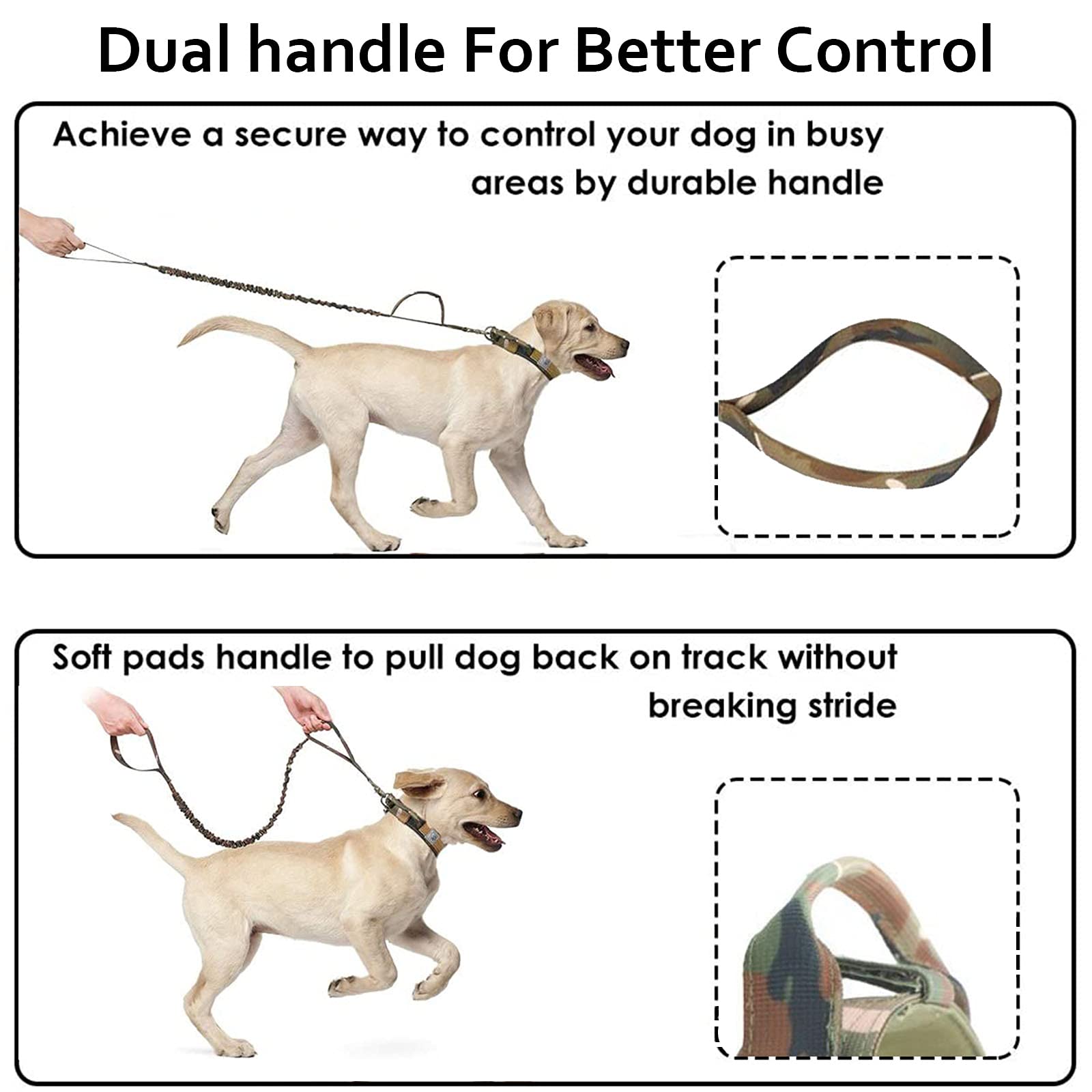 Tactical Dog Collar and Leash Set - Military Grade K9 Collar with Bungee Leash - Adjustable Army Nylon in Khaki - Heavy Duty Metal Buckle for Large Dogs - Perfect for Training, Hiking & Outdoor Adventures