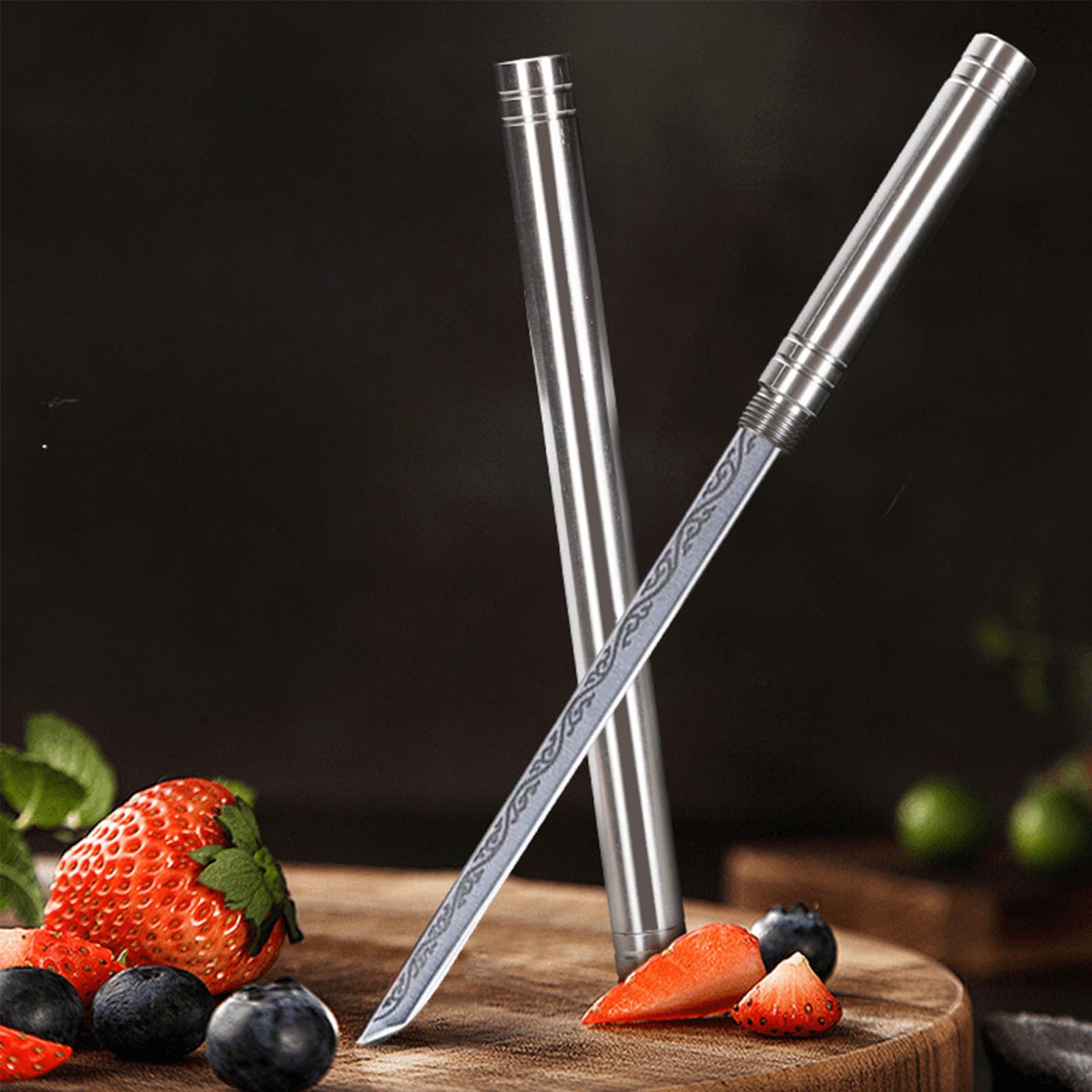 Stainless Steel Portable Fruit Knife with Sheath - 2 Pack Multipurpose Mini Knife for Camping, Hiking, Picnics & Outdoor Activities | Sharp Blade with Protective Cover for Peeling, Slicing Fruits & Vegetables