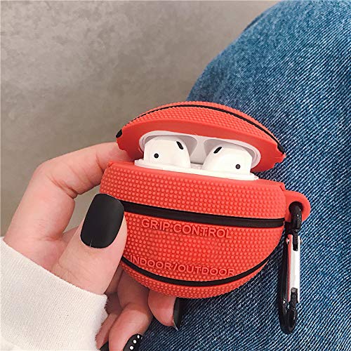 Airpods 1 & 2 Silicone Case - Basketball Design with Keychain for Sports Lovers