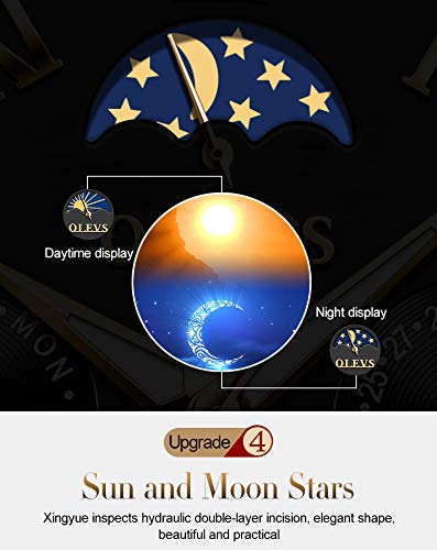 OLEVS Automatic Couple Watches Set for Men and Women - His and Hers Mechanical Self-Winding Tourbillon Dress Watches with Day Date Calendar, Two-Tone Big Face - Perfect for Anniversaries, Weddings & Romantic Gifts