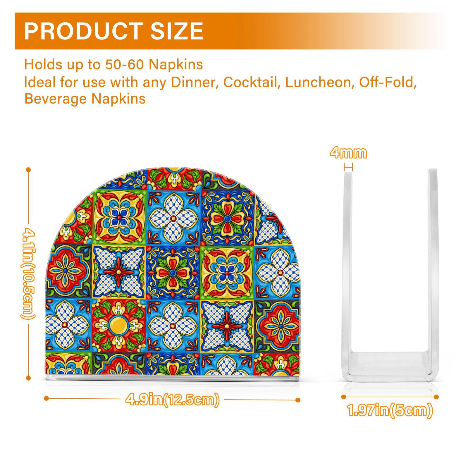 Modern Mexican Talavera Tiles Acrylic Napkin Holder - Stylish Paper Napkins Dispenser for Kitchen, Dining Table & Countertops - Perfect for Home Decor, Parties, and Everyday Use