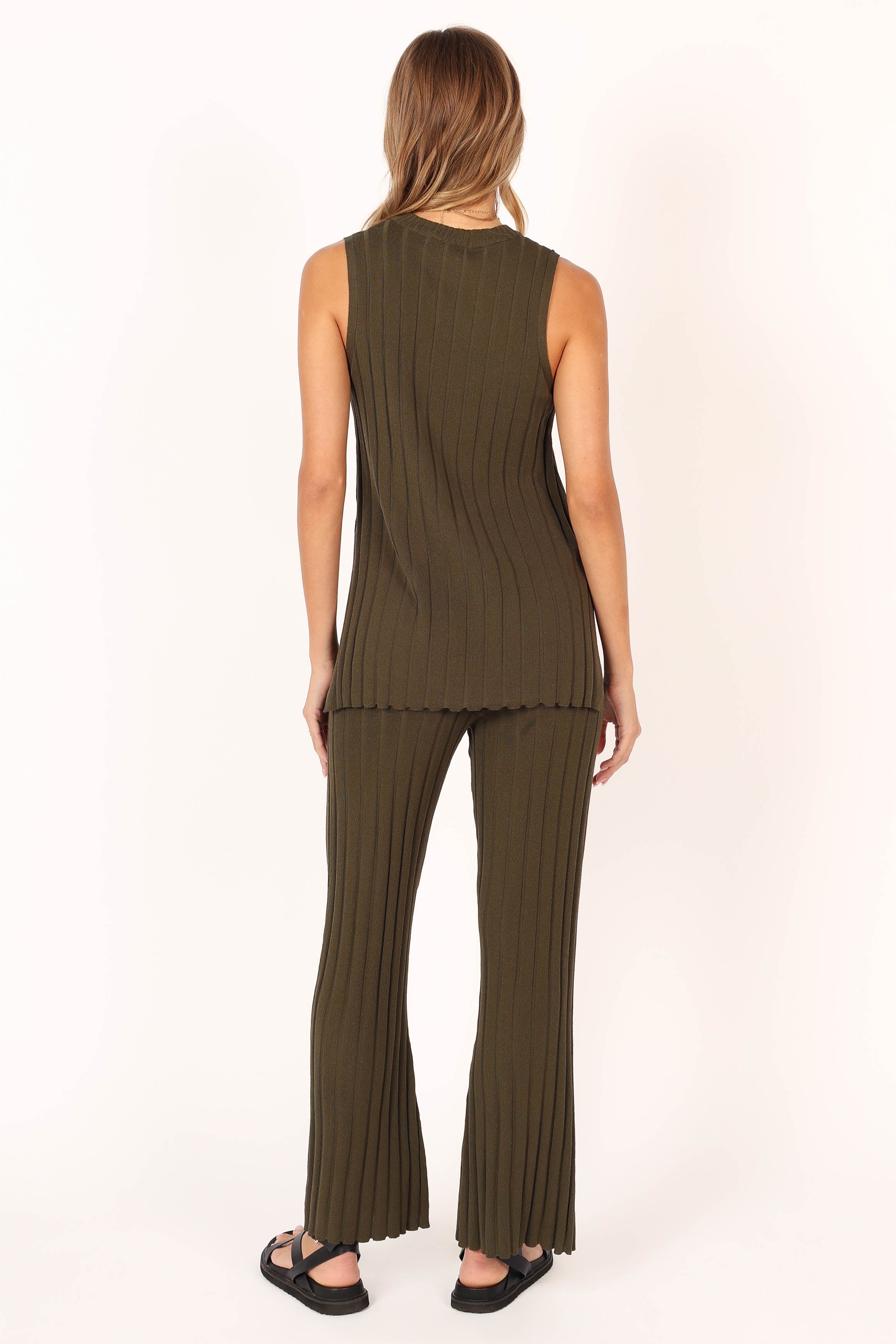 Agnes Knit Pants for Women - Comfortable Stretchy High Waisted Casual Trousers in Khaki | Perfect for Work, Travel & Everyday Wear