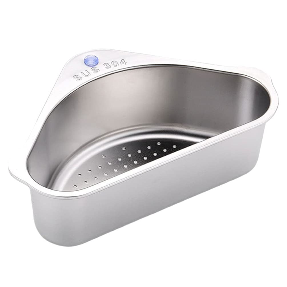 Stainless Steel Triangular Sink Strainer - Cabilock Corner Drain Basket with Suction Cup for Kitchen Sink, Leftovers Filter Rack | Perfect for Small Spaces, RV Kitchen & Apartment Sink Drain Protection