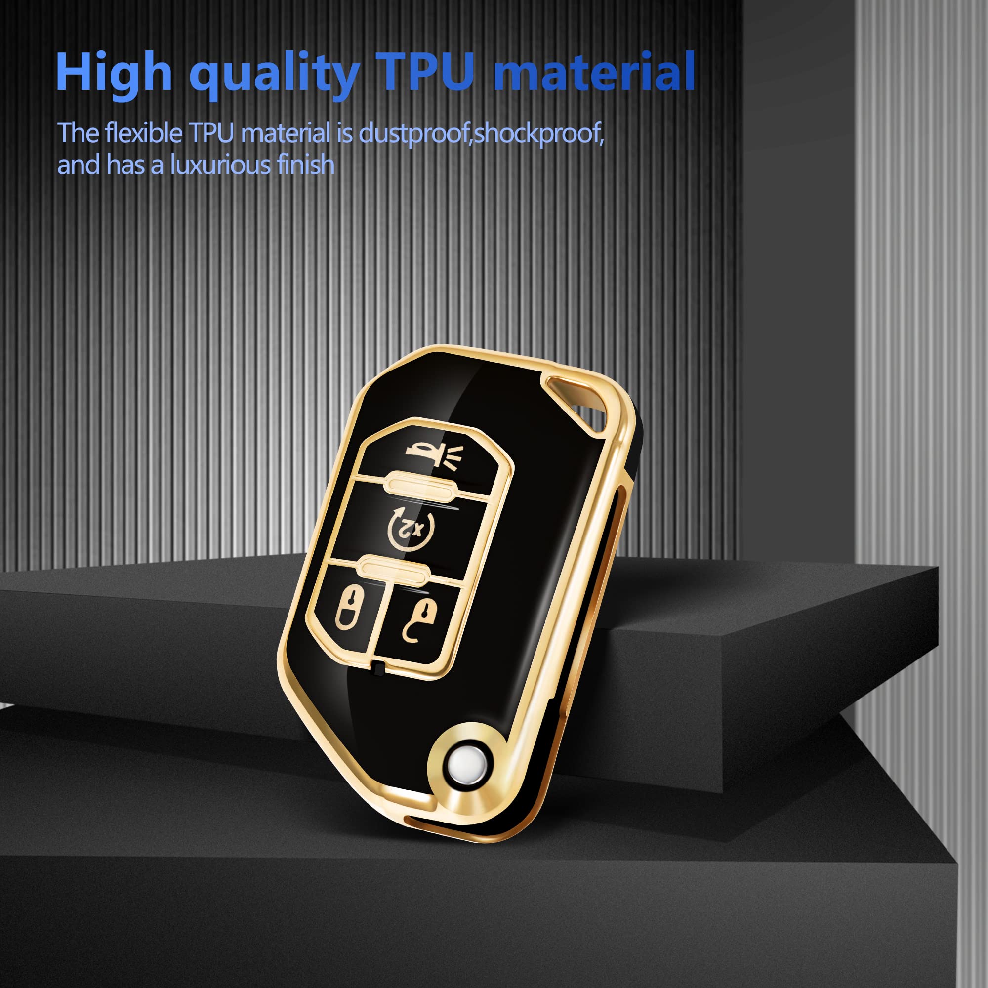 Premium YHC Key Fob Cover for Jeep Wrangler & Gladiator (JL/JLU/JT) - Durable Car Key Case with Gold Keychain | Perfect for Off-Road Adventures & Daily Protection