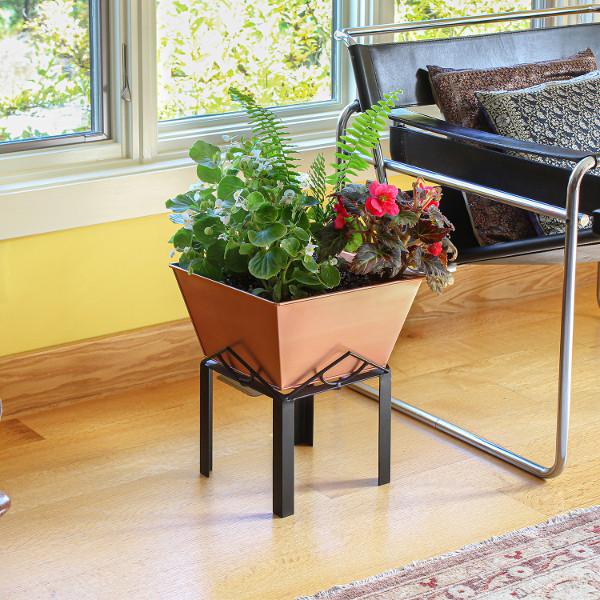 Marion Planter with Copper Plated Flower Box - Elegant Indoor/Outdoor Garden Decor for Home, Patio & Office Spaces