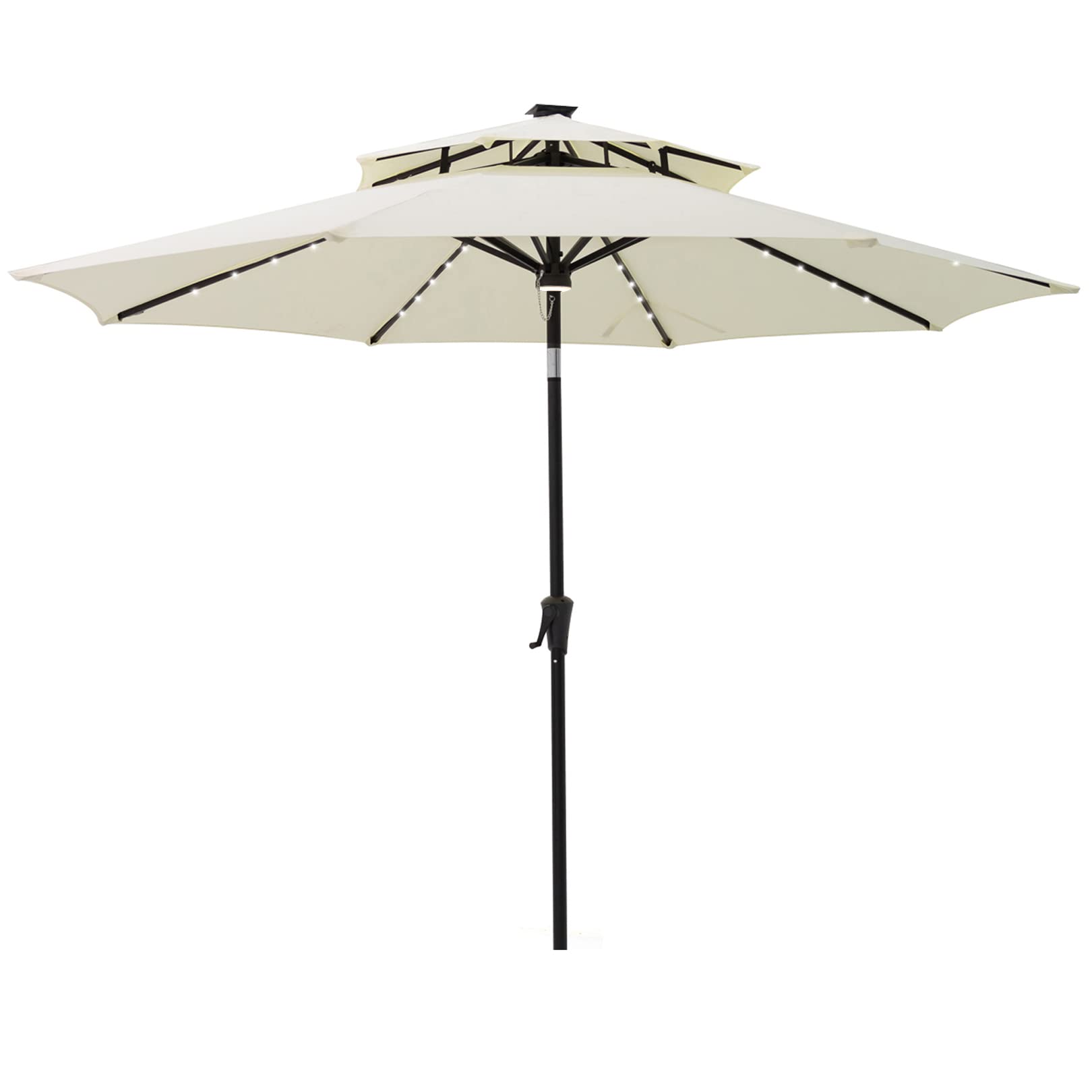 C-Hopetree 9 ft Double Canopy Outdoor Patio Market Umbrella with Solar LED Lights & Adjustable Tilt - Ivory - Perfect for Poolside, Backyard, Restaurant & Outdoor Dining Areas