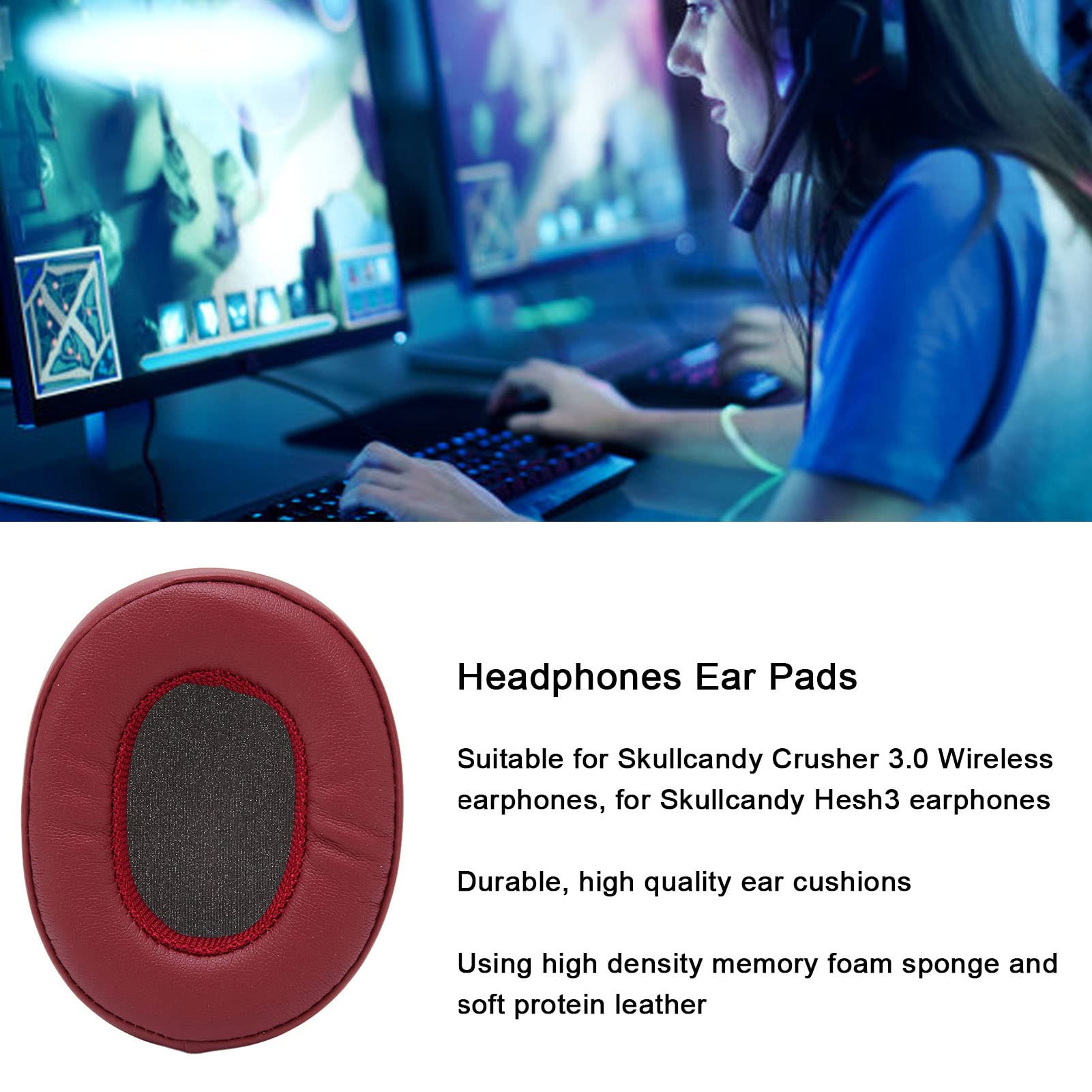 Premium Replacement Earpads for Skullcandy Hesh3 Headphones - Soft Protein Leather Ear Cushions with Noise Isolation Memory Foam (Wine Red) - Comfortable Upgrade for Gaming, Music & Office Use