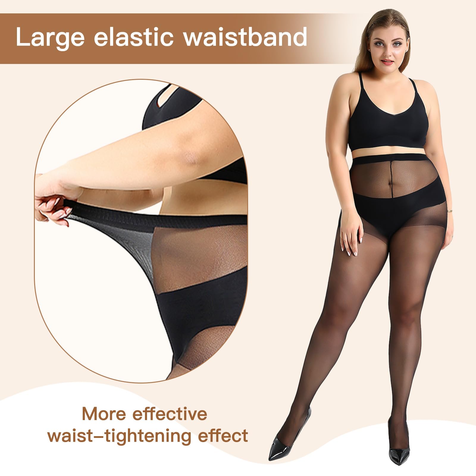 Yilanmy Women's 4 Pairs Plus Size Pantyhose - 20 Denier Sheer Soft Tights Queen Nylon Stockings for Work, Dress & Everyday Comfort