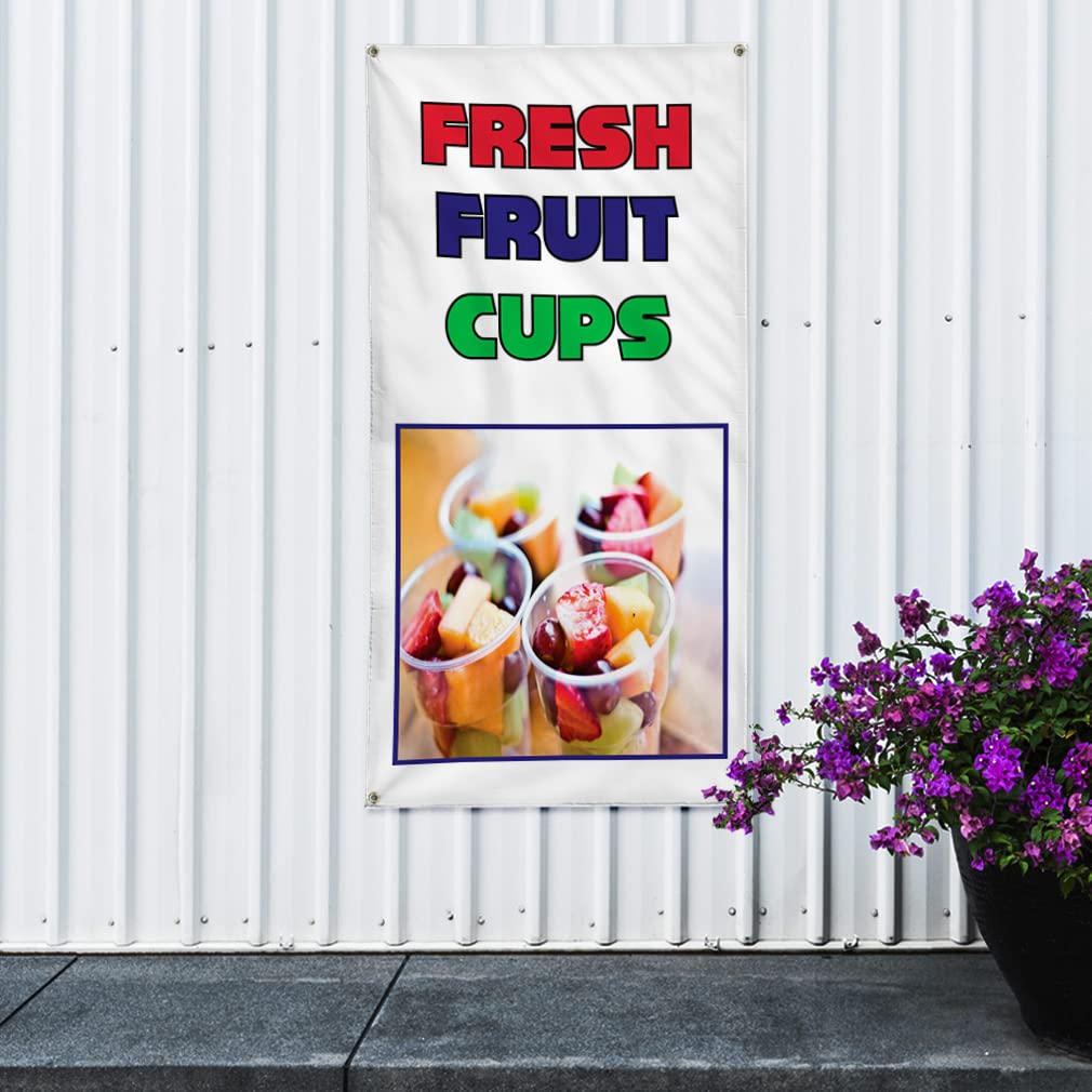 Vertical Vinyl Banner - Multiple Sizes (96x48 Inches) with 8 Grommets | Weatherproof Outdoor Sign for Fresh Fruit Cups, Food Fairs, Restaurants, Cafes & Markets | Durable Industrial Yard Sign for Business Promotion & Events