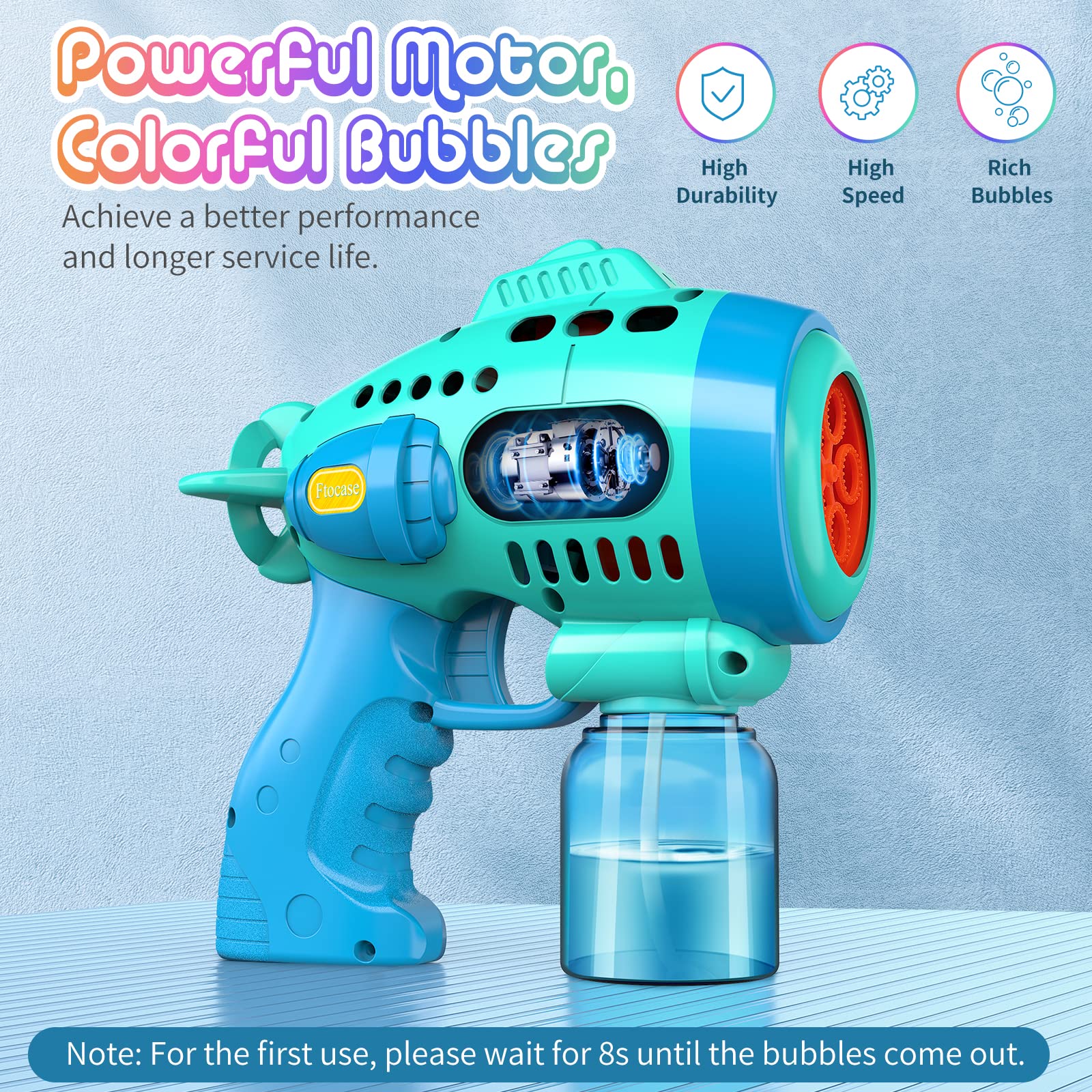 360° Leak-Proof Bubble Gun with Bubble Solution - Automatic Bubble Blower Machine for Kids & Toddlers, Ergonomic Grip, Perfect for Birthday Parties, Easter Gifts, Outdoor Play & Backyard Fun
