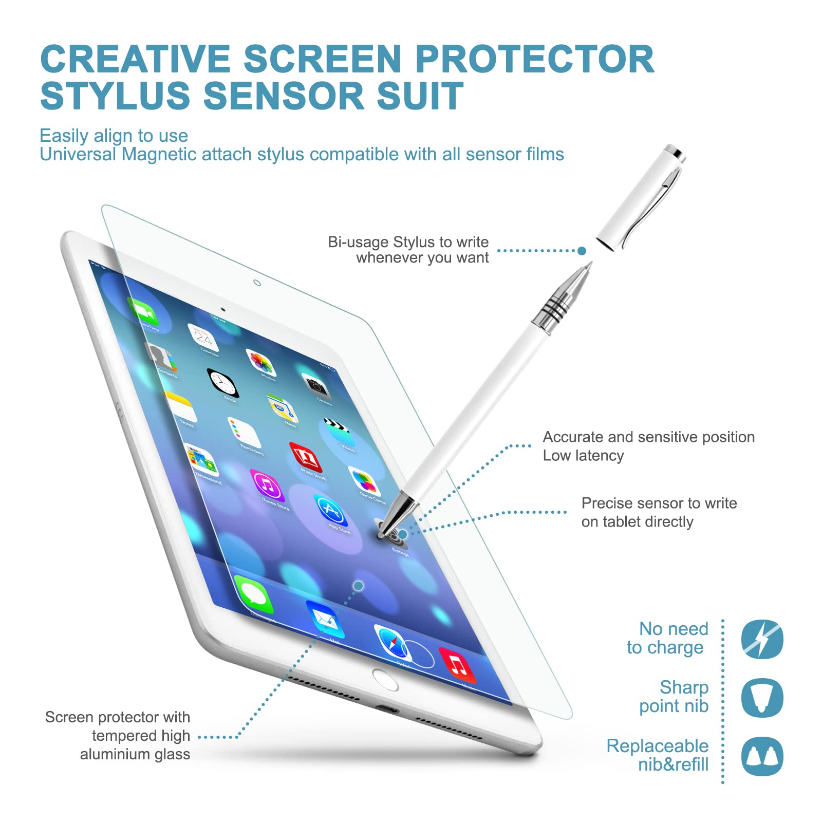 Premium Stylus Pen with Precision Sensor for iPad Mini 5, iPad Pro 11 & Samsung Tab A7 - Ultra-Sensitive Touch Screen Film Compatible Stylus - Perfect for Drawing, Note-Taking & Digital Signatures