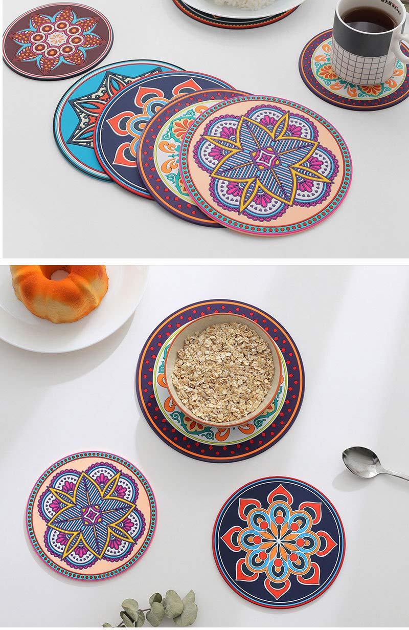 Heat Resistant Silicone Hot Pot Pads - 6.9 Inch Round Kitchen Trivets for Dining Table, Cooking & Serving - Set of 2 (Blue & Pink) - Perfect for Hot Dishes, Pots, Pans & Protecting Countertops