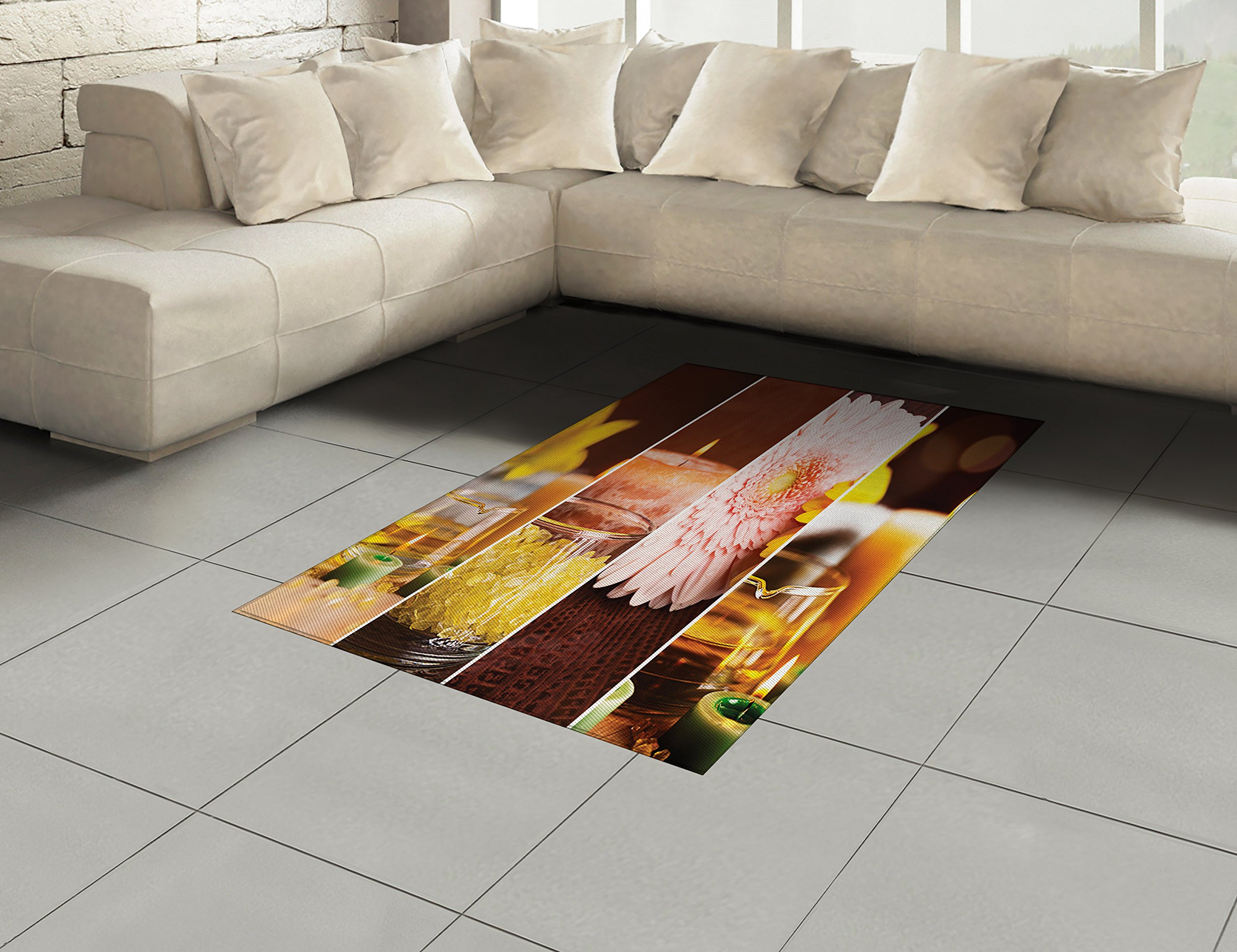 Ambesonne Exotic Area Rug - Aromatic Gerbera & Candles Design, Flat Woven Accent Rug for Living Room, Bedroom, Dining Room - 4' x 5'7