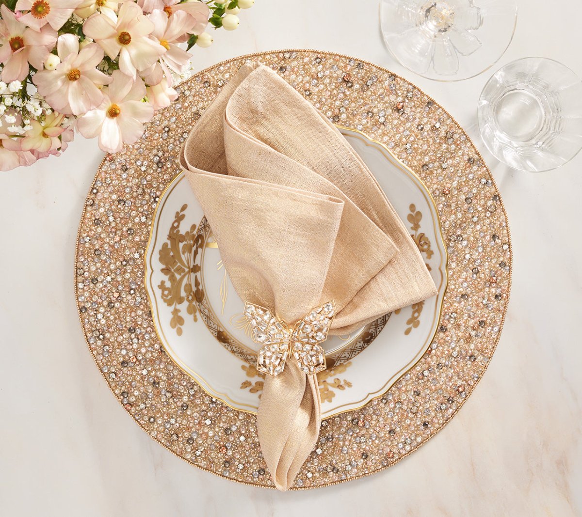 Luxury Champagne & Crystal Rapture Placemat Set of 2 - Elegant Dining Table Decor for Formal Dinners & Special Occasions