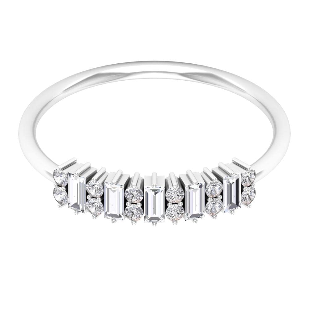 1/2 CT Diamond Stackable Ring - Minimalist 14K Solid Gold Baguette & Round Cut Diamond Ring for Women - Perfect for Layering, Stacking, and Everyday Elegance