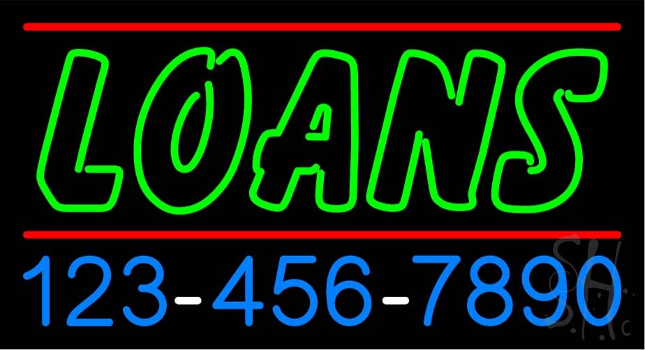 Double Stroke Red Loans LED Neon Sign with Phone Number - 13x24 Inches, Black Square Acrylic Backing & Dimmer - Bright Premium Indoor Neon Light for Storefront, Bar, Restaurant, and Office Decor