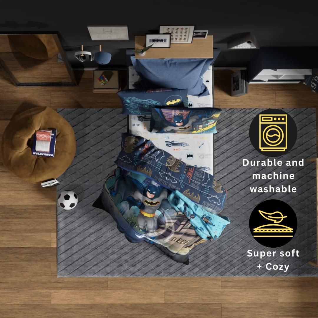Super Soft Franco Kids Bedding Set - 4 Piece Twin Size Batman Comforter & Sheet Set for Boys' Room Decor | Perfect for Superhero Themed Bedrooms & Cozy Sleep