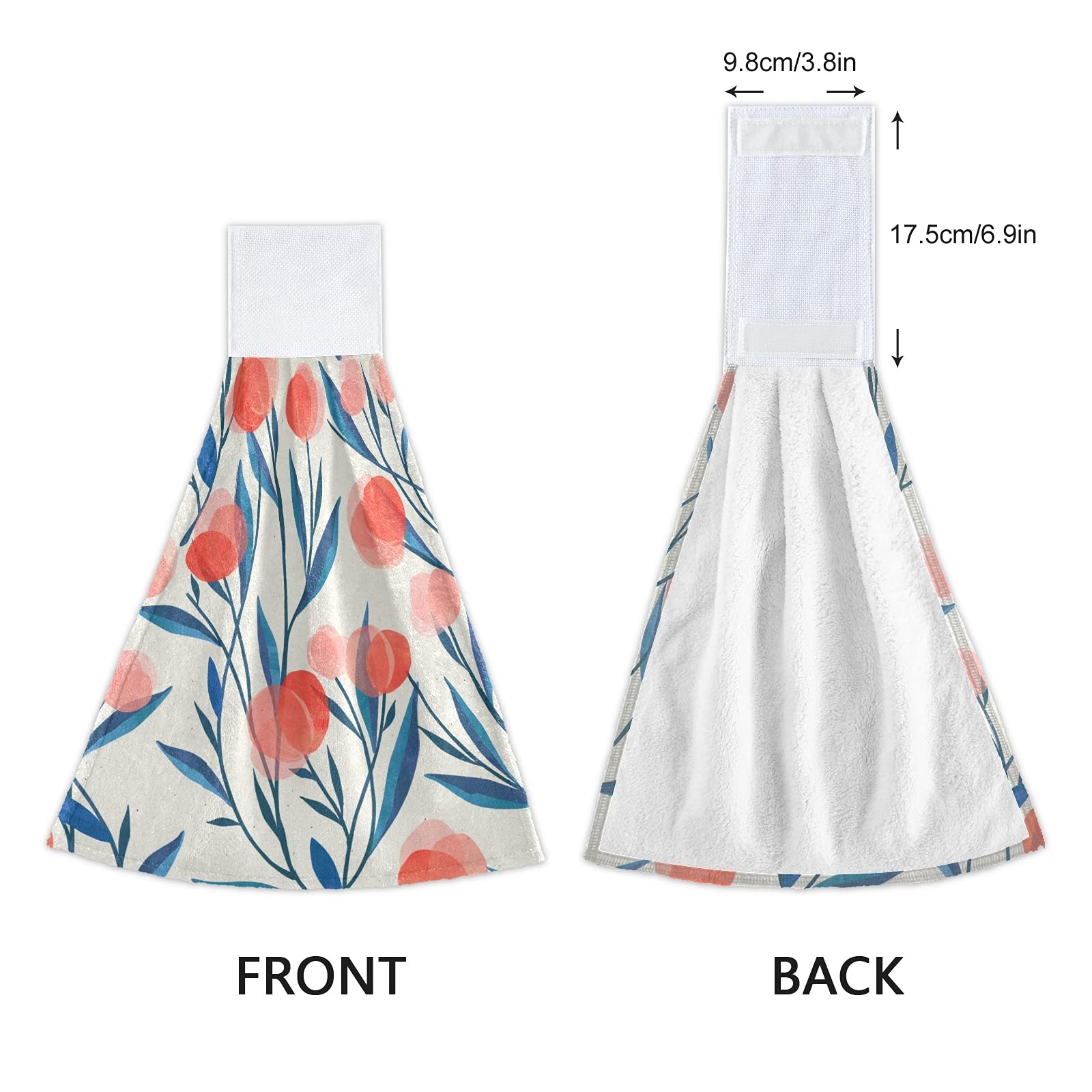 Peach Tree Blue Branch Hanging Kitchen Towels - 2 Pack Fast Drying Absorbent Soft Hand Towels for Home Kitchen & Bathroom - Perfect for Cooking, Cleaning & Decorative Use