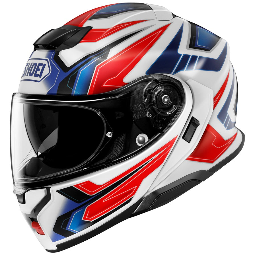 Shoei Neotec 3 Anthem White Blue Red Motorcycle Helmet - Full Face Modular Helmet for Touring, Commuting & Adventure Riding