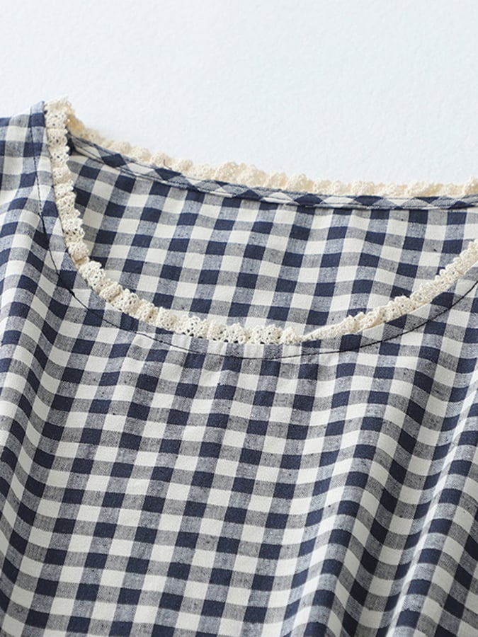 Lovevop Women's Cotton Linen Vintage Plaid Vest Dress - Casual Loose Fit Slimming Tunic for Spring/Summer Outfits, Layering, Office Wear & Boho Style