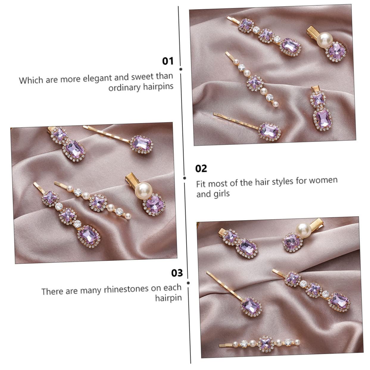 FOMIYES 5Pcs Pearl Hair Clips for Women - Rhinestone Hair Barrettes, Bridal Hairpins, Vintage Alloy Hair Toppers & Tiaras (Purple) - Perfect for Weddings, Prom, Parties & Special Occasions