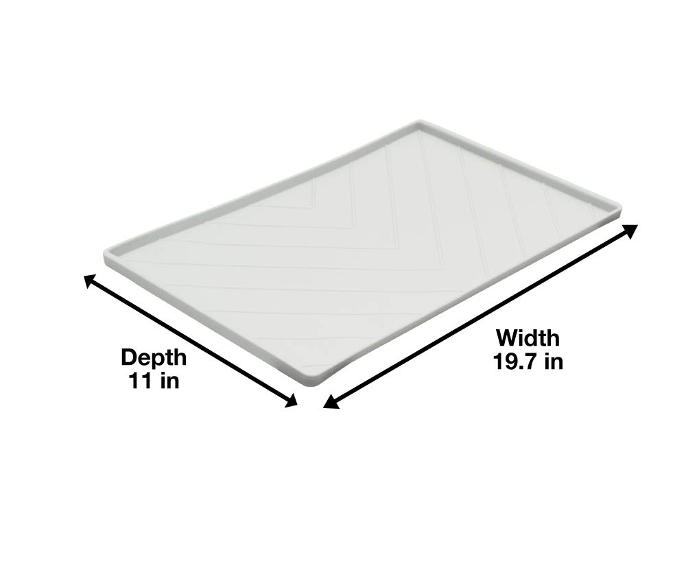 Non-Slip Silicone Dog Bowl Mat with Raised Edge & Metal Rods - Spill-Proof Pet Feeding Mat for Messy Eaters - Medium 20”x12” Light Grey - Perfect for Dogs & Cats at Home or Travel