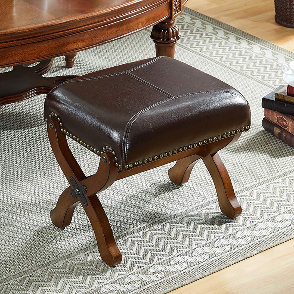Premium Leather Ottoman Foot Stool - Modern Rectangle Footrest with Padded Seat (48x38x39cm) | Versatile Makeup Stool, Coffee Table Companion & Living Room Accent Chair