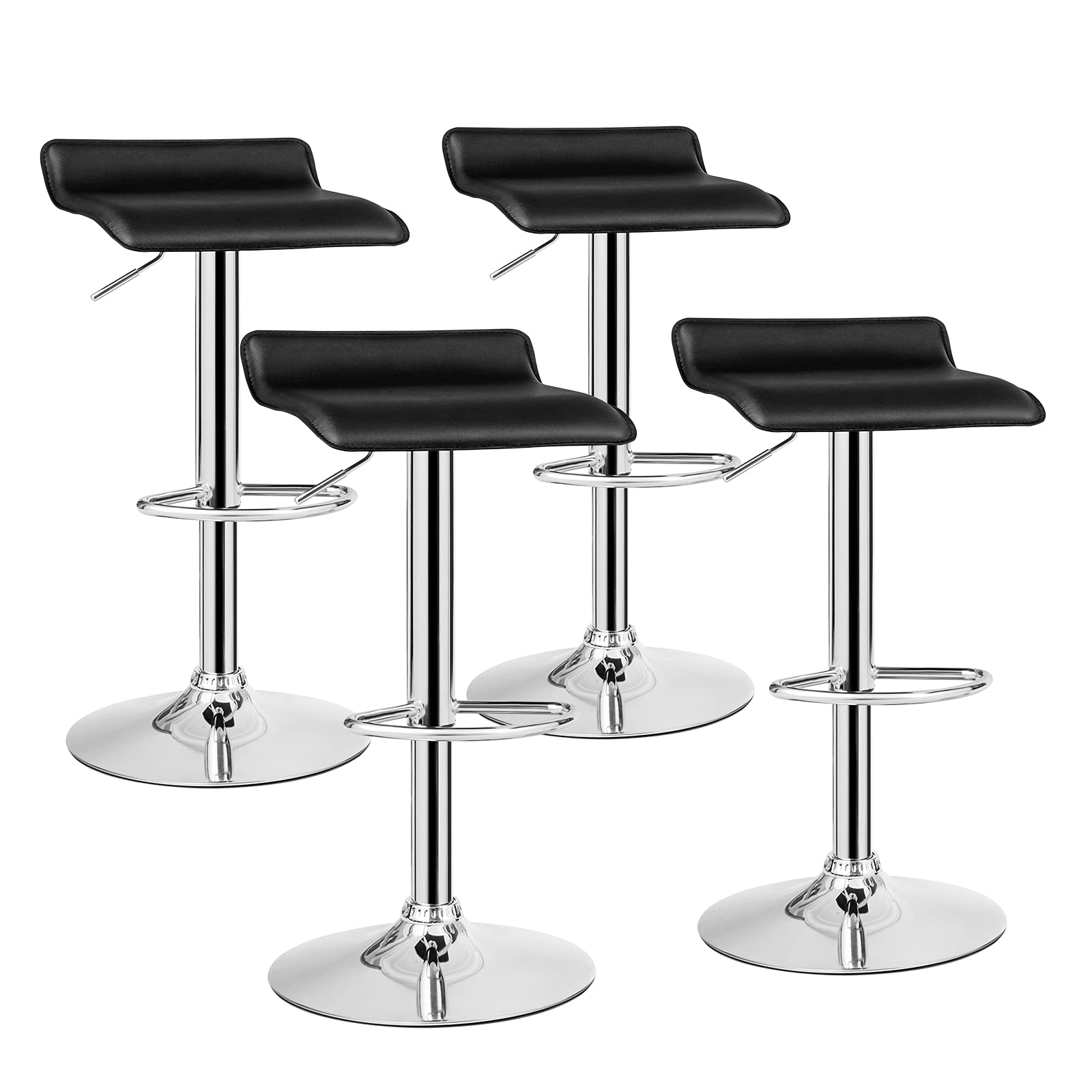 **Casart 4-Piece Adjustable Swivel Bar Stool Set with Footrest - PU Leather Upholstery, Chrome Base & Hydraulic Lift - Modern Counter Height Stools for Kitchen Island, Dining Room, Pub or Cafe (Black) - Perfect for Entertaining, Breakfast Bars & Home Decor**