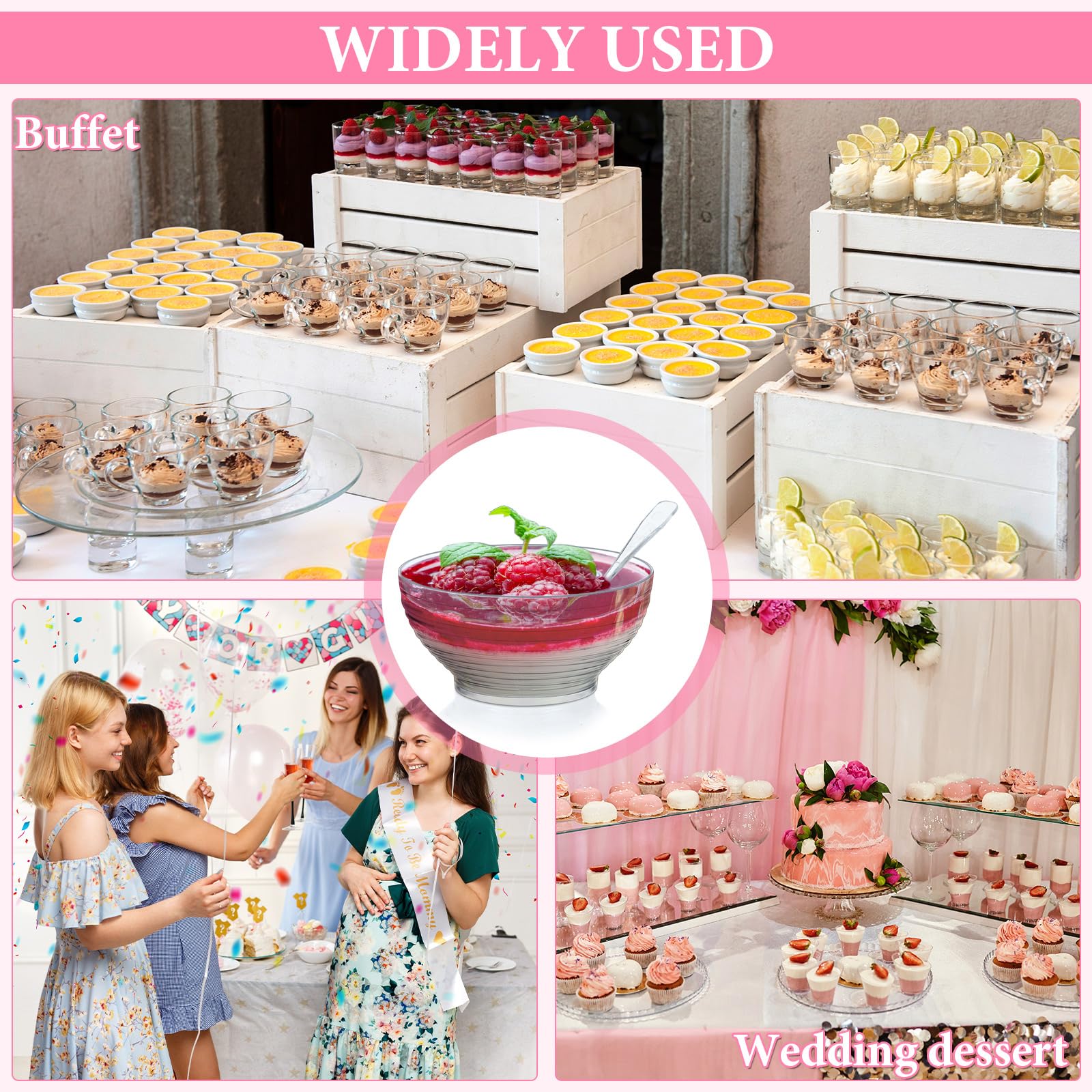 Amyhill 300-Pack 3 oz Clear Mini Plastic Bowls - Disposable Ice Cream & Dessert Bowls for Serving Candy, Salad, Soup, Snacks - Perfect for Weddings, Catering, Home & Party Supplies - Great for Ice Cream Parlors, Buffets, and Picnics