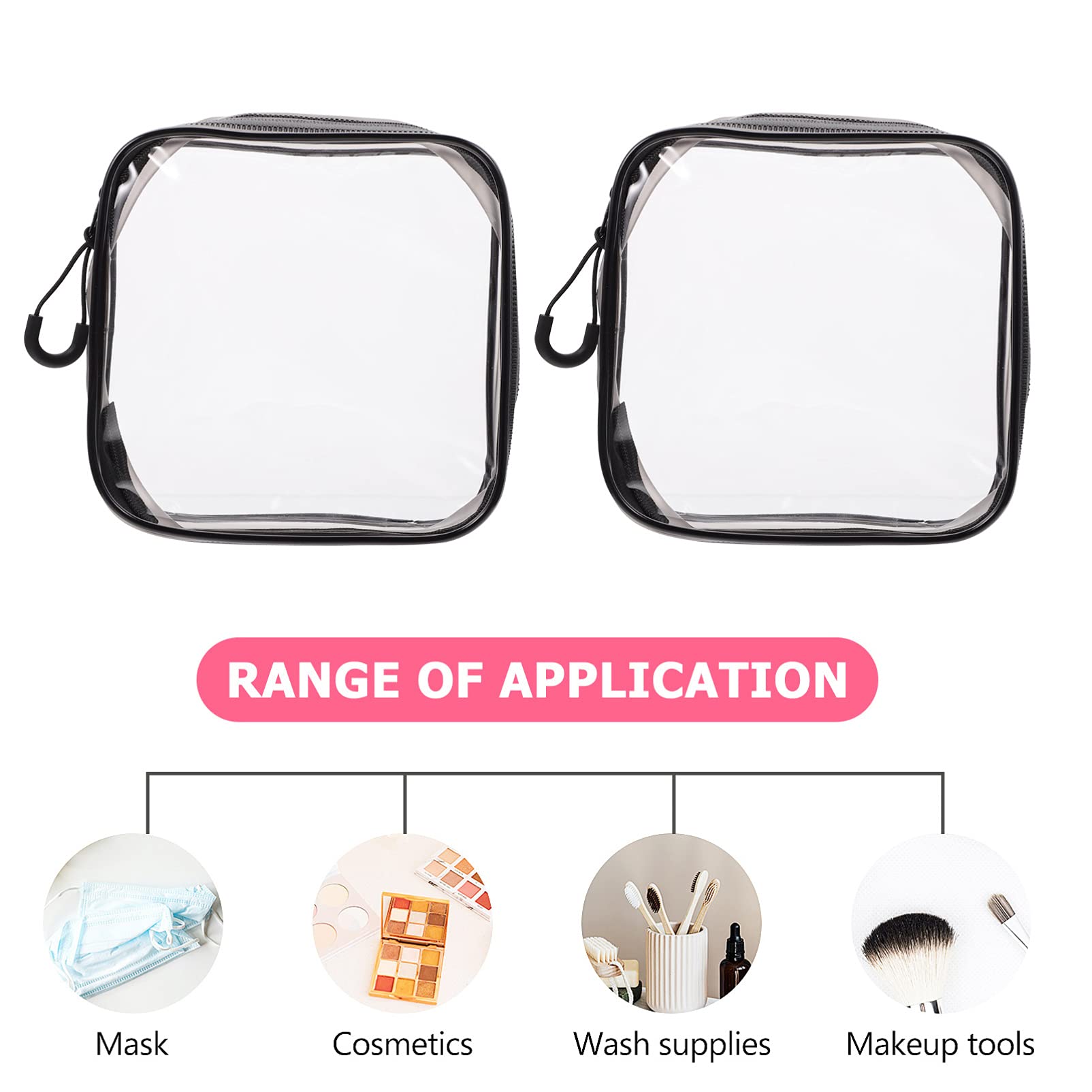 EXCLUZO 4-Piece Clear Waterproof Makeup Organizer Set - Transparent Travel Cosmetic Bag, Toiletry Pouch & Wash Bag for Women | Perfect for Airplane Carry-On, Gym Essentials & Bathroom Storage (Black)