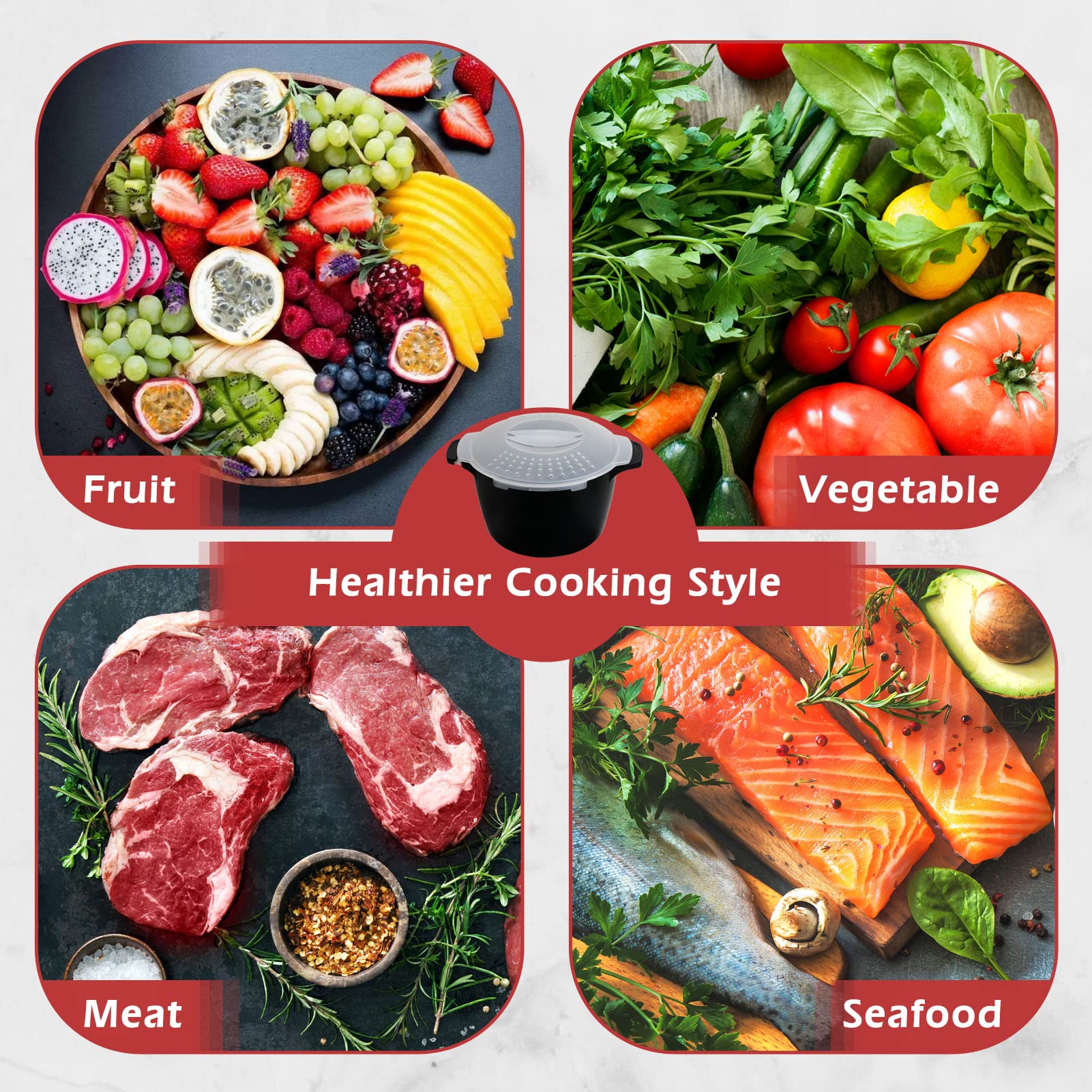 BPA Free 2 Quart Large Microwave Steamer - Professional Cookware for Vegetables, Rice & Meal Prep | Dishwasher Safe Microwave Cooker for Healthy Cooking