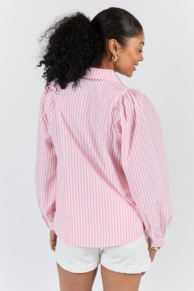 Trendy Pink Striped Button Down Shirt for Women - Stylish Casual & Office Wear - Perfect for Spring & Summer Outfits