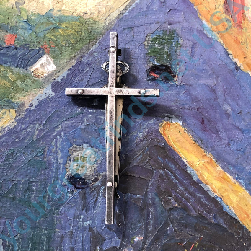 Vintage Modernist Large Sterling Silver Crucifix Pendant Necklace - Religious Jewelry for Men & Women - Perfect for Church, Baptism, First Communion & Everyday Wear