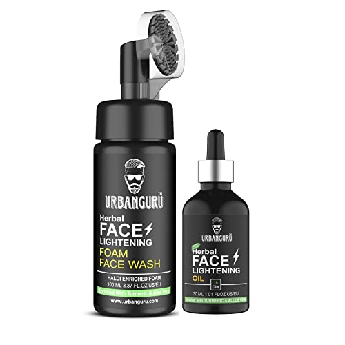 Urbanguru Men's Face Lightening Oil 30ML & Turmeric Enriched Foam Face Wash 100ml Combo Pack - Brightening & Nourishing Skincare Set for Daily Use | Perfect for Morning & Night Routine, Travel & Gym Essentials