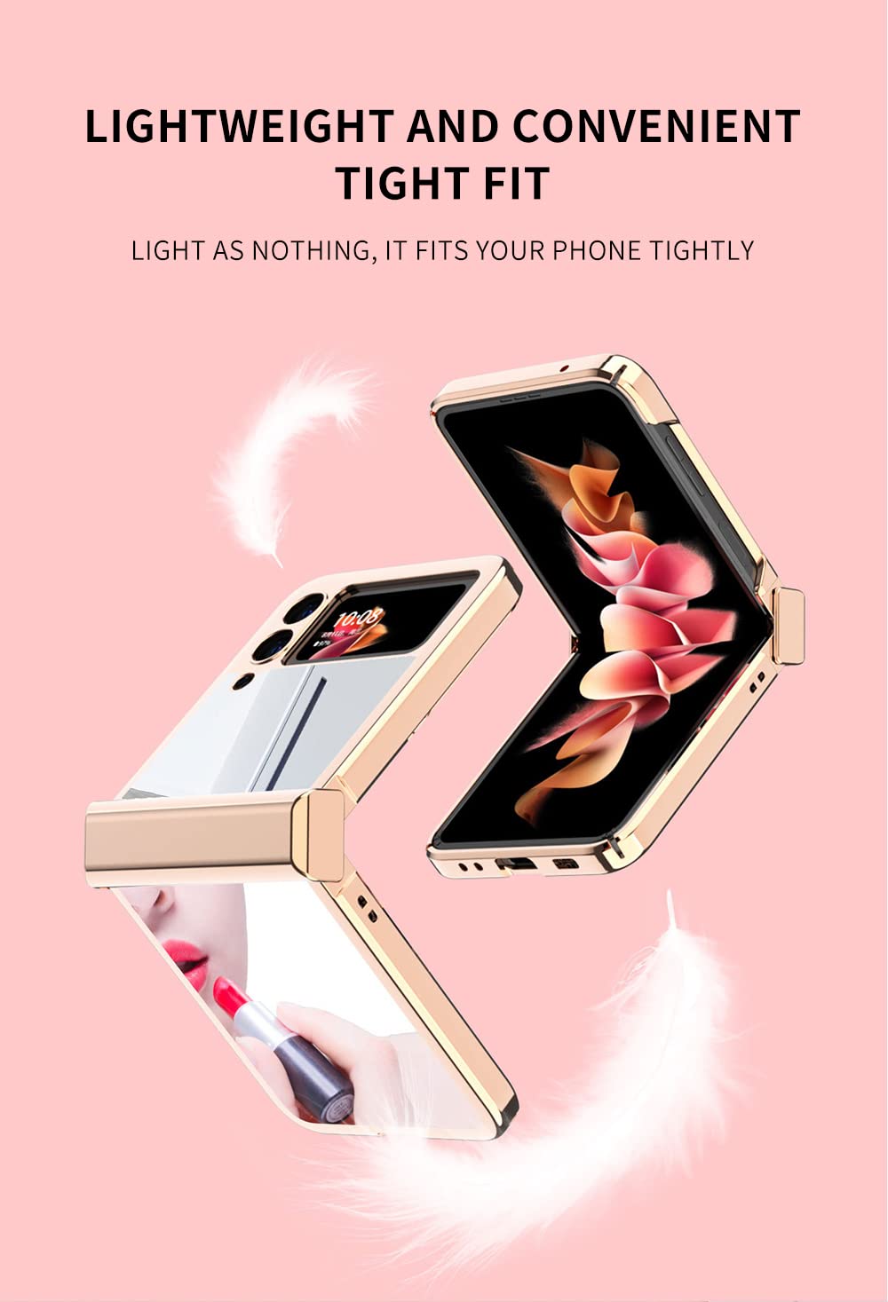 Samsung Galaxy Z Flip 3 5G Case 2021 - Shockproof Hard PC Back Cover with Electroplating Bumper & Hinge Protection | Stylish Rose Gold Phone Case for Women & Girls | Perfect for Makeup Mirror & Daily Use