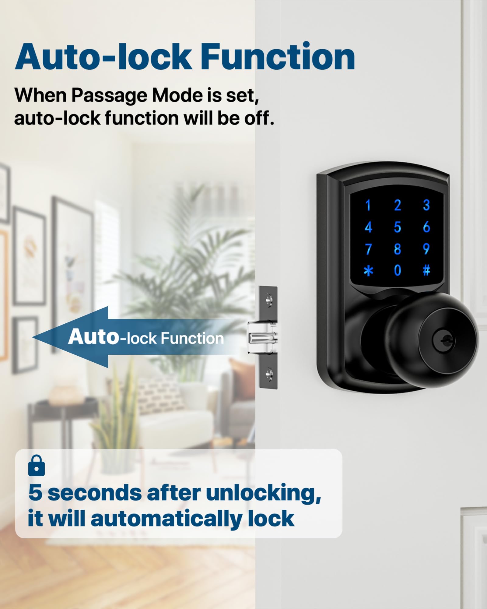 HIDALIFE Smart Keyless Entry Door Lock - Touchscreen Keypad with Anti-Peep Password, Auto-Lock & Easy Installation - Matte Black Digital Door Handle for Home, Office & Apartment Security (Perfect for Front Door Access Control & Vacation Rental Properties)