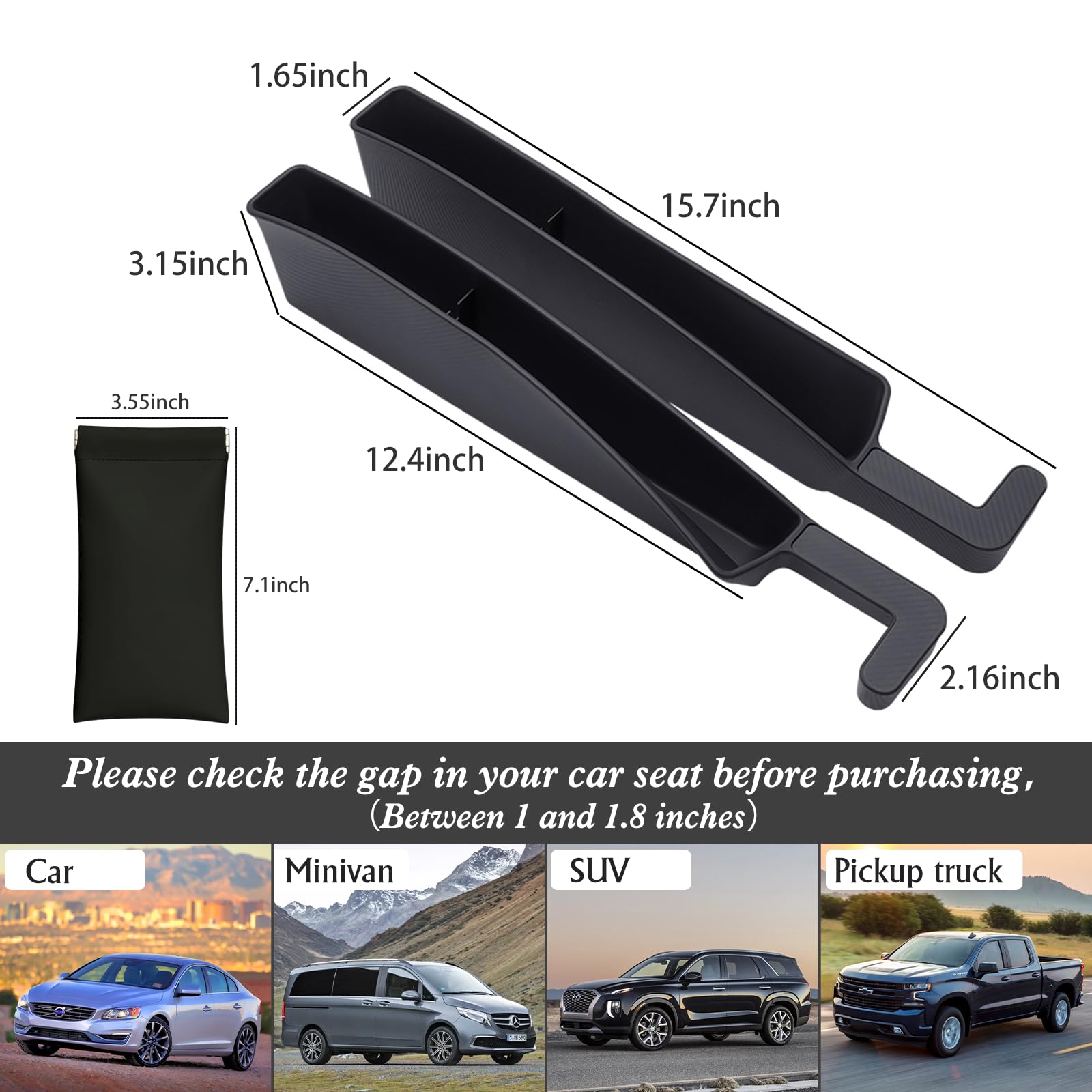 2 Pack Car Seat Gap Filler Organizer with Storage Pouch - Universal Auto Accessories for SUV & Sedan - Perfect for Storing Coins, Glasses, Keys & Small Essentials (Black) | Keep Your Car Neat & Organized While Driving