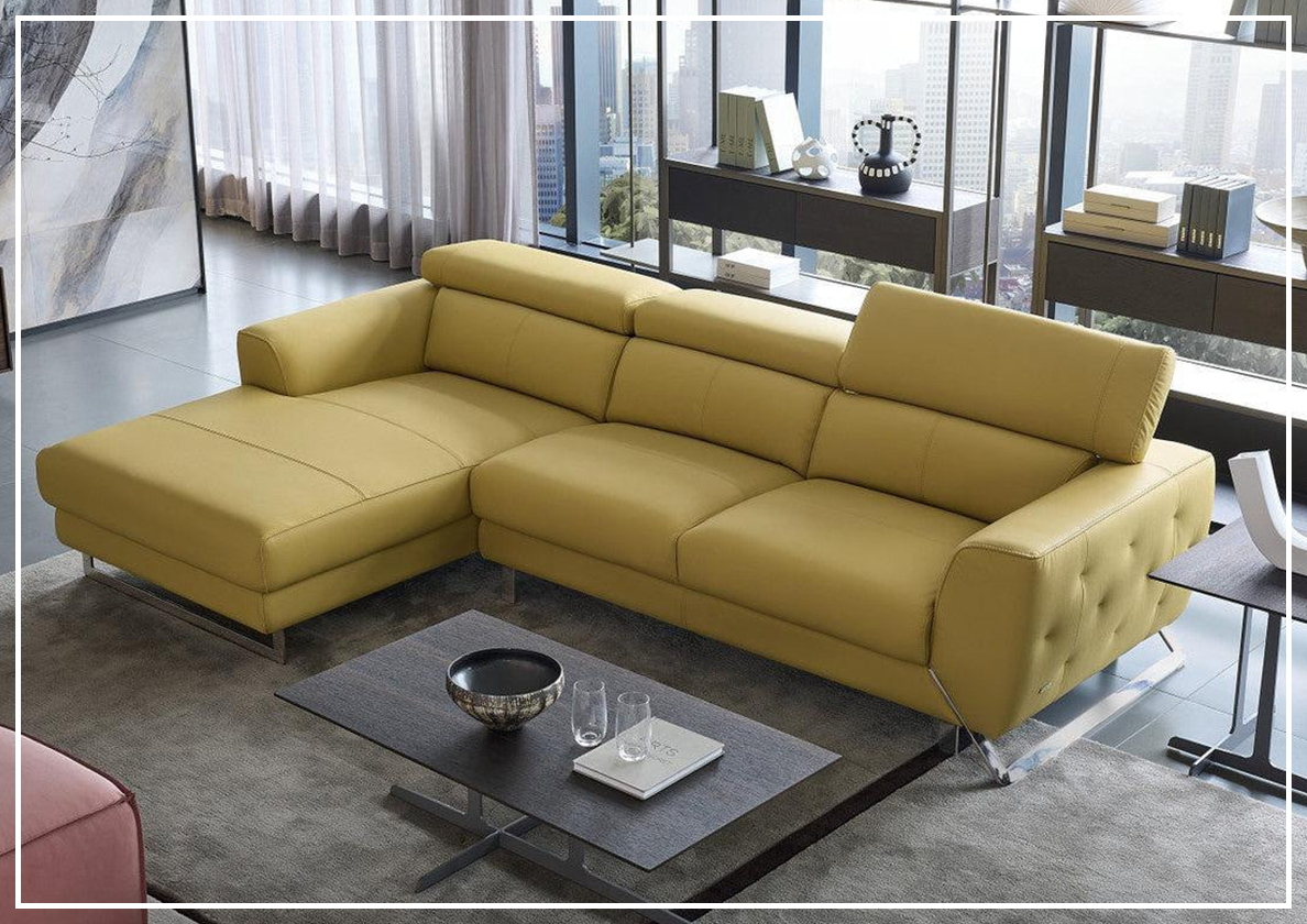 Gio Italia Niva Genuine Leather Sectional Sofa with Chrome Legs - Modern Living Room Furniture for Home & Office Comfort