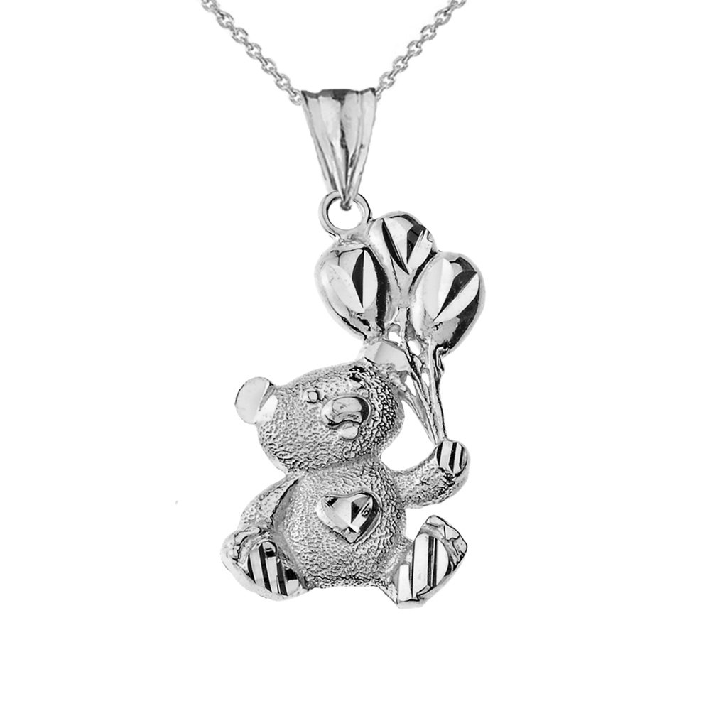 Enchanting Sterling Silver Teddy Bear Holding Balloons Pendant Necklace - Perfect Gift for Birthdays, Anniversaries & Valentine's Day