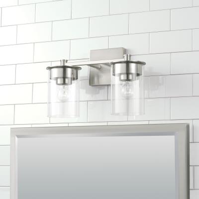 Dawson Brushed Nickel Vanity Light - Modern Bathroom Wall Sconce with Clear Glass Shades, Perfect for Makeup Vanity, Dressing Room & Powder Room Lighting