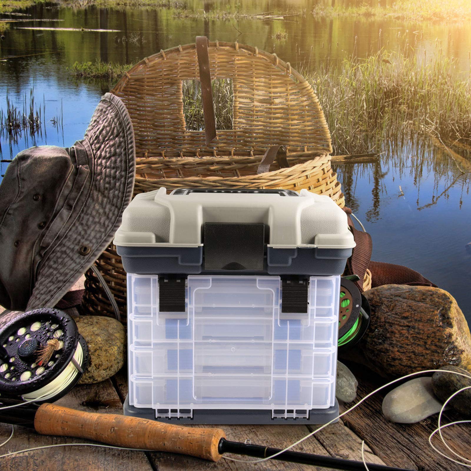 ZOENHOU 4-Layer Fishing Tackle Box Organizer - 10 x 6.7 x 9.8 Inch Portable Waterproof Storage Case for Lures, Hooks & Fishing Accessories - Perfect for Bass, Trout & Saltwater Fishing (Men & Women) | Great for Beginners, Boat Trips & Shore Fishing