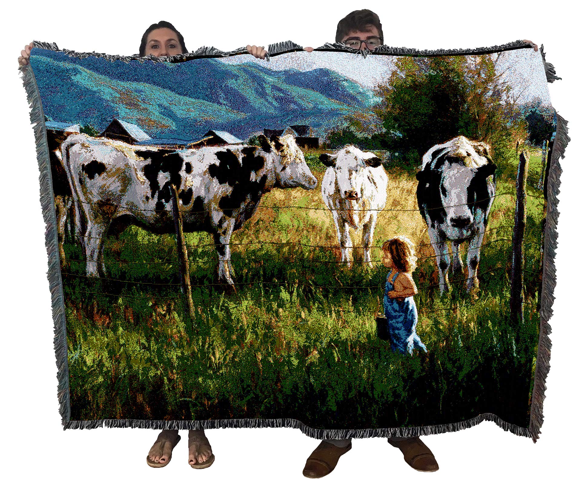 Robert Duncan Early American Country Farm Tapestry Throw - 100% Cotton Woven Blanket with Cows Design, Made in USA (72x54 inches) - Perfect for Farmhouse Decor, Cozy Living Room Accent & Rustic Gift