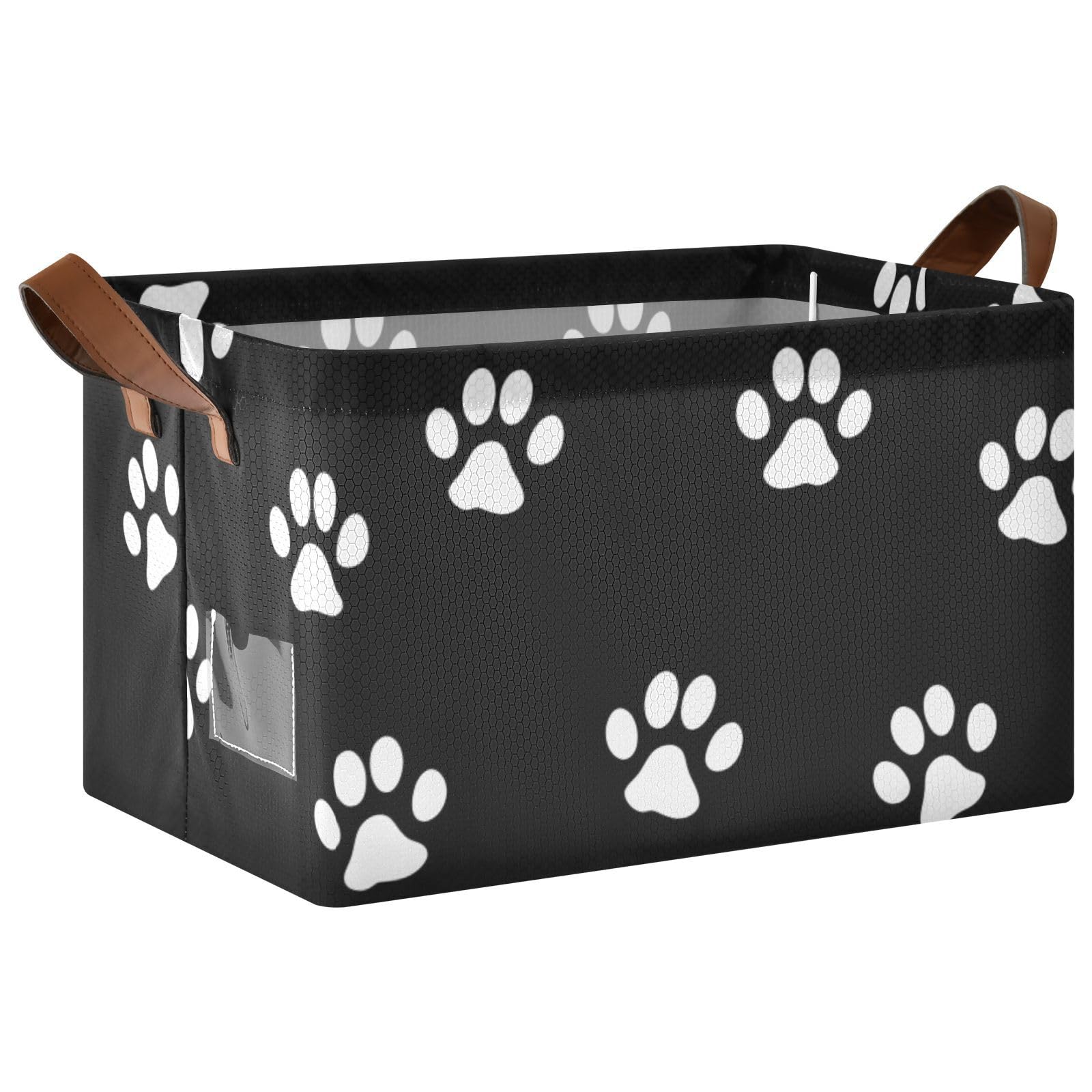 Emelivor Black Foldable Storage Bins with Dog Paw Prints - Rectangular Organizing Baskets for Shelves, Nursery & Closet - Decorative Home Storage Box with Handles | Perfect for Pet Supplies, Baby Items & Wardrobe Organization