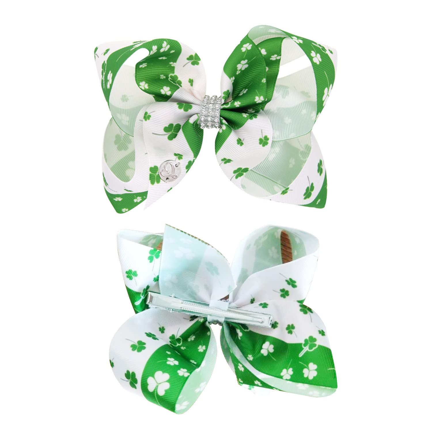 4 Pcs Large Shamrock Hair Bows - 6 Inch Handmade Grosgrain Ribbon Alligator Clip Hair Accessories for St. Patrick's Day, Irish Festival, Girls Party & Photo Props