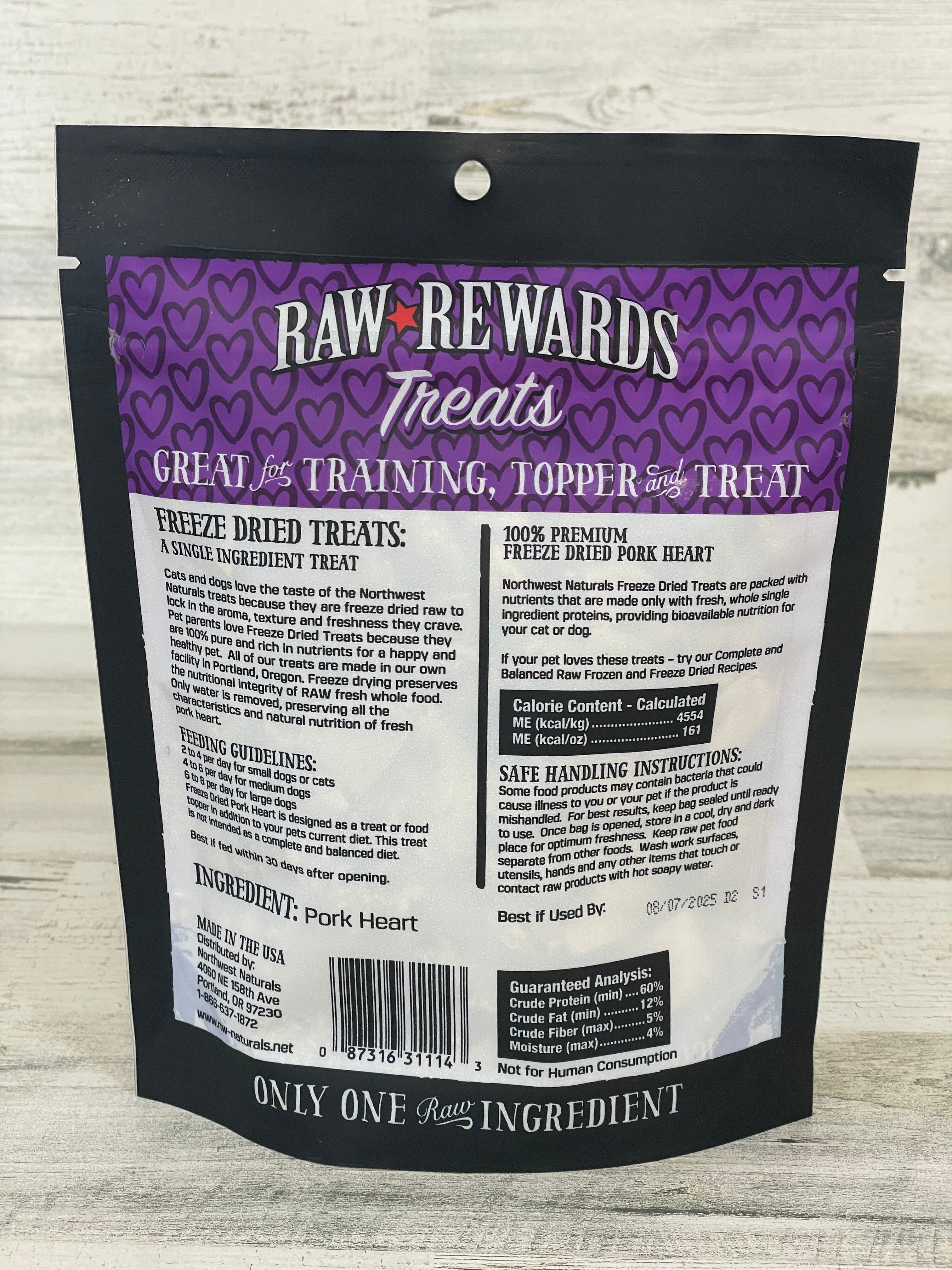 Northwest Naturals Freeze Dried Raw Pork Heart Dog Treats - 3oz | Grain-Free, High-Protein Snacks for Training & Dental Health | Perfect for Small to Large Breeds