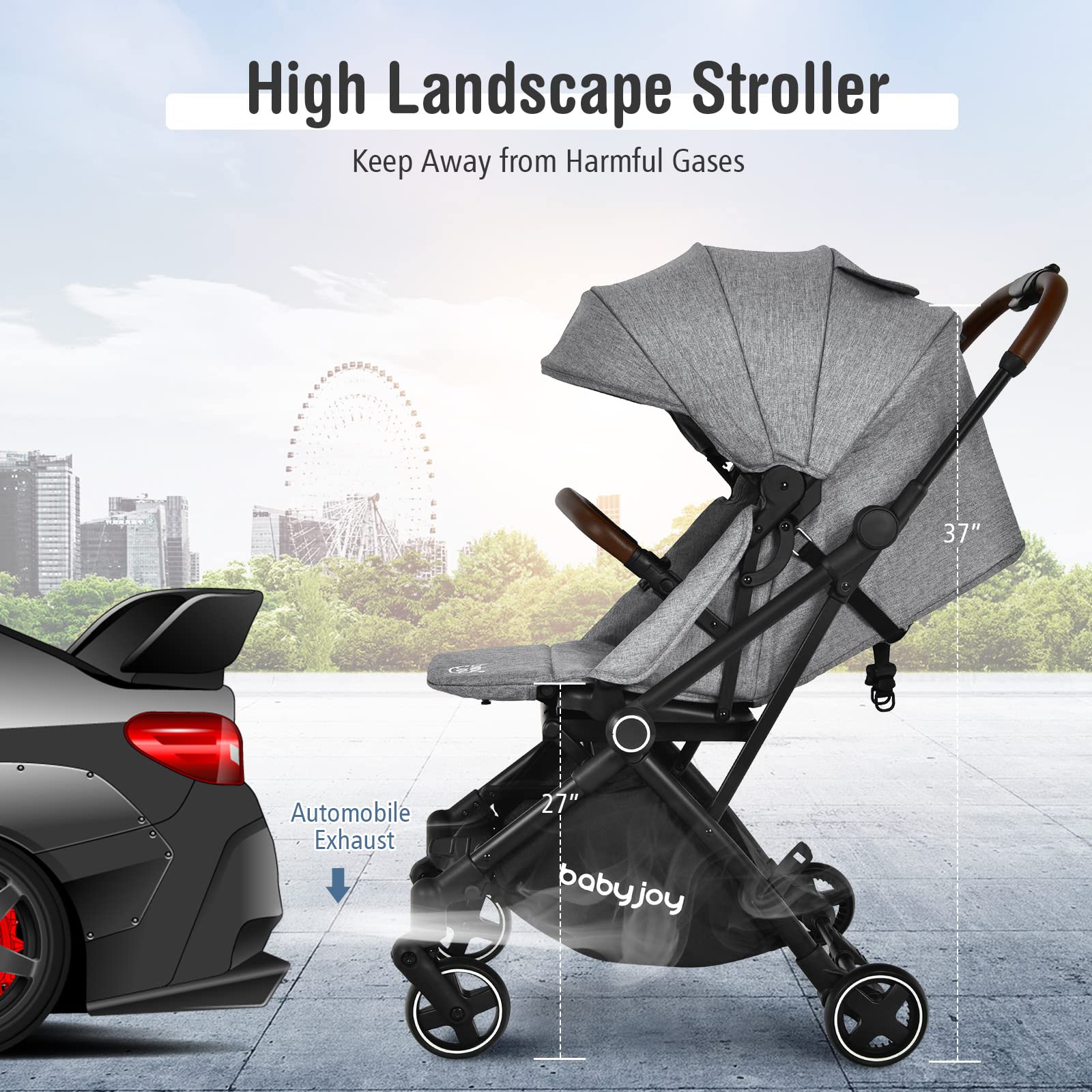 Baby Joy Foldable Lightweight Stroller for Newborns & Infants - Reversible Seat, Adjustable Canopy, 5-Point Safety Harness, Shock-Absorbing Wheels & Storage Basket (Gray) - Perfect for Park Walks, Shopping & Travel