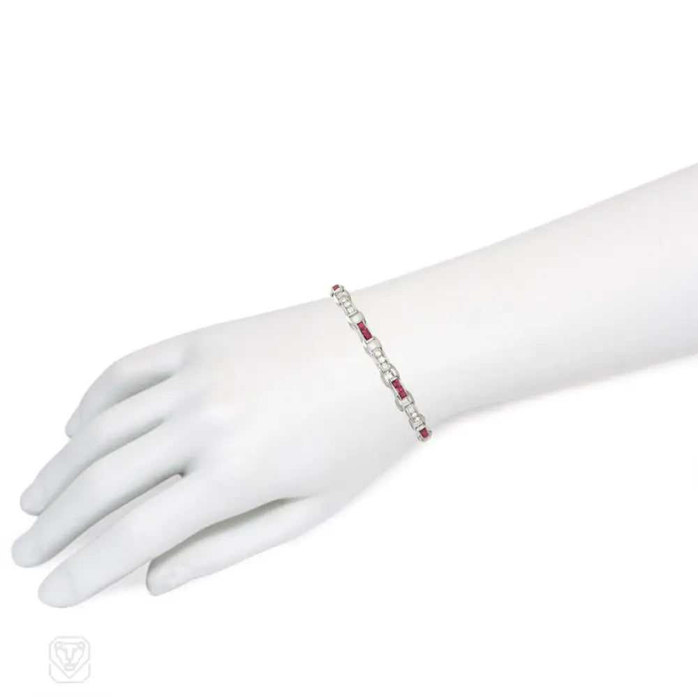 Vintage Art Deco Ruby and Diamond Bracelet by Cartier – Elegant Jewelry for Weddings, Parties & Special Occasions