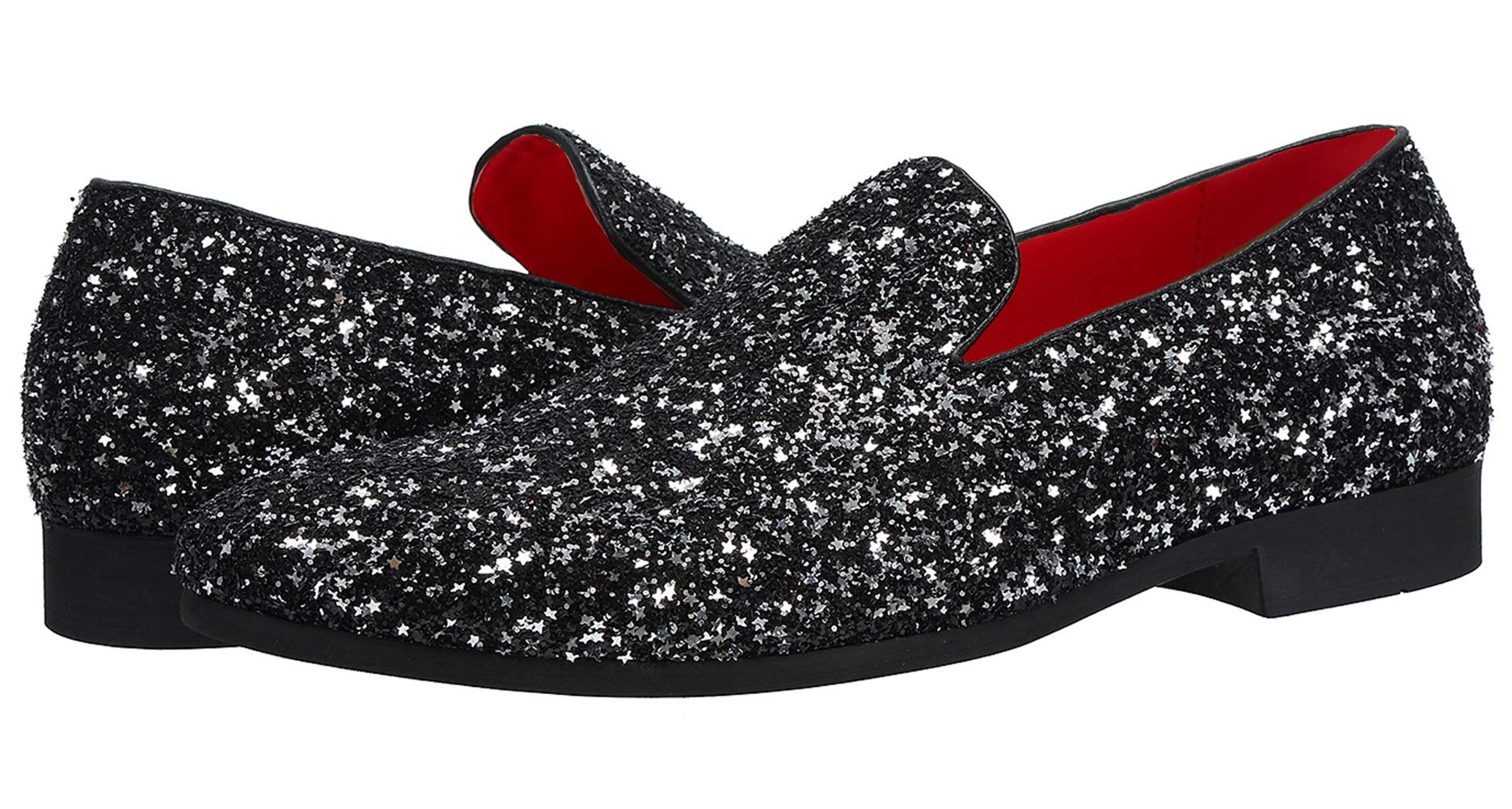 Santimon Men's Slip-On Loafers with Metallic Sequins - Glitter Dress Shoes for Nightclub, Wedding & Prom - Comfortable Luxury Loafers for Formal Events & Evening Parties